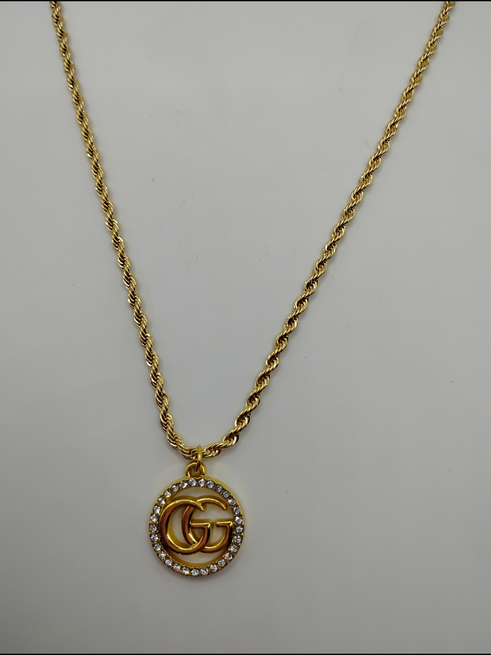 Gucci Gold Double G Crystal Authentic Pendant On A 14K Rope Necklace - Picture 13 of 16